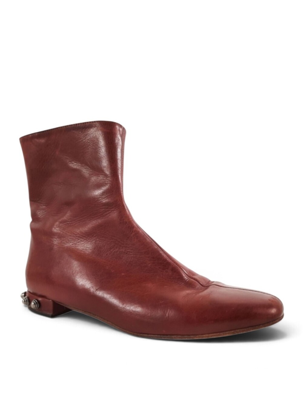 DELMAN Studded Leather Ankle Boots Square Toe Zip Italy Burgundy Warm Brown 7